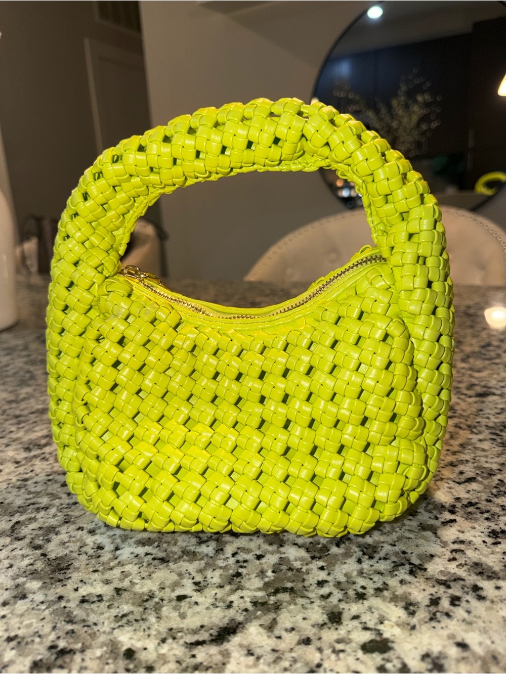 Neon Lime Woven Mini Tote Bag - Women's Handbag
